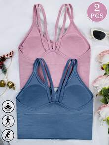 2件裝女款前開拉鍊舒適運動內衣，可拆式胸墊女款運動內衣 - 彩色 - 查看 8