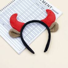 1pc Plush Red Devil Horn & Cow Ear Headband, Halloween Cosplay Costume Hair Accessory, Party Holiday Photo Prop - View 1