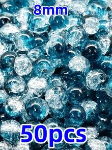 50 peças de contas de vidro de cristal redondo craquelado azul aurora de 8 mm, para fazer joias DIY à mão, pulseiras, colares e brincos - Multicolorido - Ver 9