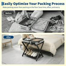 Luggage Rack, Folding Suitcase Stand with Storage Shelf and Nylon Straps,  Lb, Fits Most Lugage Sizes, for Bedrooms, Living Rooms, and Hotels, Black - SCHWARZ 1 STÜCK - Übersicht 5