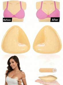 1 Pair Double-Sided Adhesive Breast Lift Pads, Breathable Silicone Triangle Breast Pads, Strong Lift, Reusable, Suitable For Bandeau Bras, Bikini Bras, Swimsuit Bras And Sports Bras, Comfortable And Invisible, Create Natural Breast Shape - Multicolor - View 4