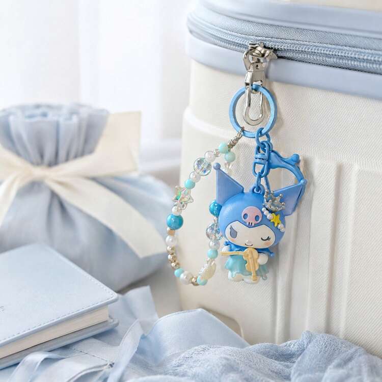 Miniso 2款 MINSO 三麗鷗 Kuromi My Melody 可愛美人魚海洋音樂會 3D公仔鑰匙圈，日系貝殼串珠手腕掛繩鑰匙環，夏季泳池派對伴手禮、美感海邊度假背包手提包吊飾 - 藍色的 - 查看 5
