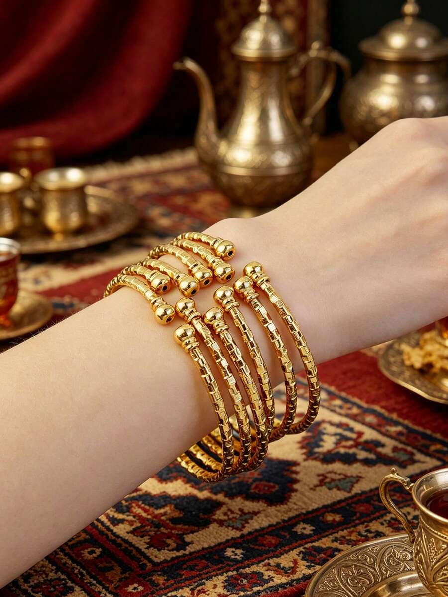 6 piezas Brazaletes africanos de 3mm, Brazaletes de Dubai, Colores, Oro, Oriente Medio, Joyería de boda, Regalo