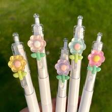 Cute 3D Flower Decor Retractable Gel Pen, Ins Fresh Style ST Point Smooth Writing Neutral Pen, Portable School Homework Stationery Ballpoint Pen - Multicolor - View 5