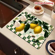 1/10pcs Green & White Plaid Lemon Kitchen Countertop Absorbent Mat, Coffee Machine Mat, Strong Absorbency, Durable Diatomaceous Earth Desk Mat, Heat-Resistant Non-Slip Silicone Draining Mat, Suitable For Coffee Machine, Espresso Machine - Dark Green - View 12