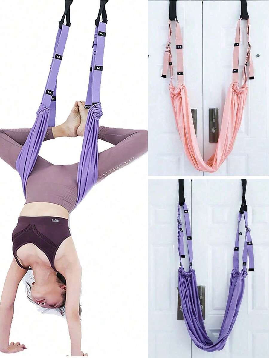 1pc - Multi-Color Yoga Stretching Band, Suitable For Back, Waist And Leg Exercises And Backbend Training. Equipped With Door Anchor And Adjustable Height, Made Of High-Strength Wide Polyester. Perfect For Flexibility Training. - Multicolor - View 1