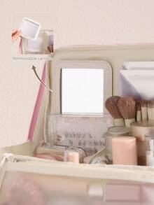 Large Capacity Vertical Cosmetic Bag With Detachable Mirror,Professional Portable Makeup Bag,Lightweight&Multifunctional Travel Toiletry Bag Storage Bag,Compartmentalized Skincare&Makeup Tool Storage Box,For Home,Dormitory,Cruise,Back To School - Multicolor - View 3