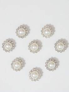 10-200pcs 12mm White Pearl Flowers, White Pearl Inlaid Center Surrounded By Small White Rhinestones, Sunflower Pattern, Shiny Button Rhinestone Flowers, DIY Handmade Accessories, Suitable For Floral Headwear And Clothing Decoration - 12mm White Pearl Flower - View 9