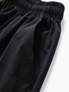 Men's Lightweight Drawstring Waist Slant Pocket Solid Color Casual Pants - Black - View 3