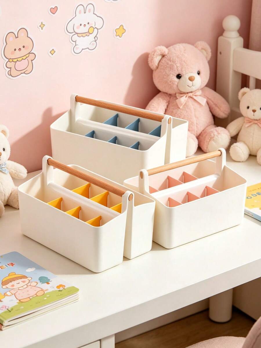 1pc Minimalist Handheld Divided Storage Box, Baby Room Desktop Organizer, Multi-Functional Storage Supplies (Multi-Color) - Multicolor - View 1