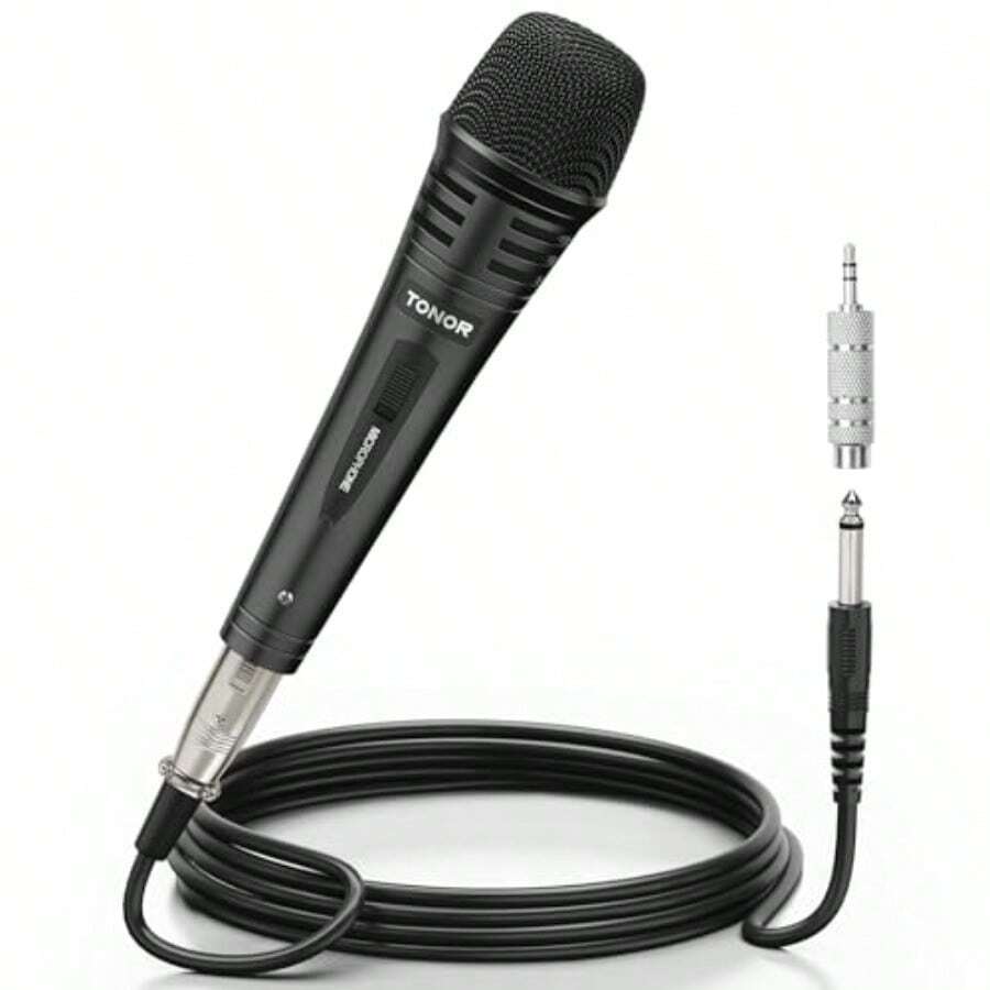 TONOR ダイナミックマイク カラオケマイク 単一指向性カーディオイド 金属製ハンド 6.35mm/3.5mm/XLR 5m ケーブル付属 家庭用 カラオケ機器/スピーカー/アンプ/ミキサー対応 イベント/スピーチ/会議/録音/結婚式/野外活動に最適 - チェックする 1