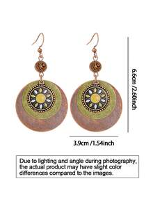 TopHanqi 1 Pair Bohemian Vintage Color-Block Layered Wooden Bead Earrings, Distressed Tree Of Life & Sun Flower Pattern, Multiple Styles Long Drop Earrings For Women - Multicolor - View 2