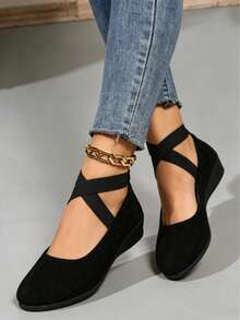 Cross-Strap Low-Cut Wedge Heels With Soft, Non-Slip Soles That Keep Your Feet Comfortable.Wedge Heel For Women Black Shoes - 黑色 - 查看 2