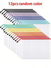 24/12/8/1pc A4 Zip Lock Bags, Mesh Document Wallet Document Folders Plastic Pockets Zipper File Wallet For School Office Homework Travel Storage Bags (Color Zipper),Back To School - Multicolor - View 12