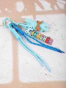1pc Cute Braided Rope Teacher Keychain, Colorful TEACHER Acrylic Charm + Faux Leather Rabbit / Star / Heart Bag Pendant, Preppy Style Backpack Key Ring, Ideal Teacher's Day Appreciation Gift - 2828 - View 3