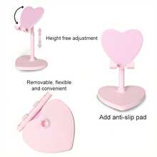 1pc Heart-Shaped Adjustable Smartphone Stand, Lifting Desktop Phone Holder, Cute Phone Accessories, Universal Smartphone Suction Cup Bracket For Phones And Tablets, Multi-Angle Adjustable Desk Stand For Watching Movies, Live Streaming, Hands-Free Viewing, Great Dorm Essentials And Sweet Gift For Women, Portable Plastic Phone Holder For Home, Office, Bedroom - Multicolor - View 7