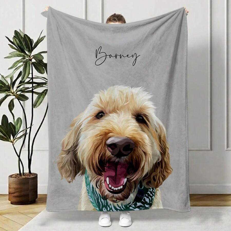 Customized Pet Photo Portrait Blanket: Personalized Flannel Dog/Cat Mom Gift - Multicolor - View 1