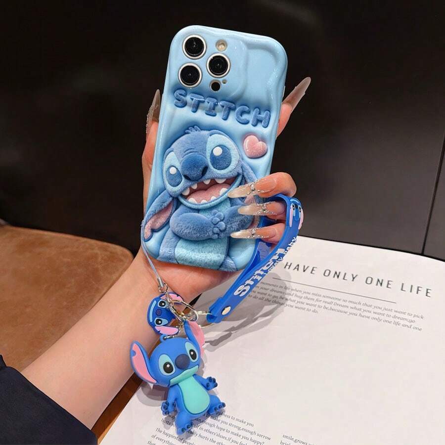 Disney Lilo And Stitch Phone Case : 3D Fluffy Pattern Border Protector Phone Soft Phone Case With A Free Cute Stitch Bracelet Chain Lanyard, Stitch, Lilo, Angel, For Apple 17 Promax 17 Pro 16 15 14 13 12 11 Pro Max XS Max X XR Soft Cover Summer Phone Case - 白色 - 查看 1