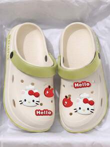 Hello Kitty Women's Apple Cat Clog Shoes, Outdoor EVA Ultra Soft Soft Sole Thick Bottom Cute Garden Sandals With Removable DIY Bow Shoe Charm - White Green - View 4