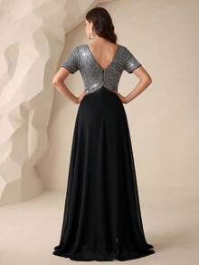 UNITHORSE Contrast Sequin Crossover Dress Formal Dresses For Women Elegant Mother Of The Bride Dress Wedding Black - Black - View 3