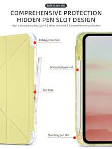 Lemon Yellow Acrylic Y-Shape Foldable Case, Magnetic Closure, Multi-Angle Kickstand, Built-In Pen Slot. High Clear Anti-Bend Anti-Scratch Hard Acrylic Back, Auto Sleep/Wake Function, Minimalist Casual Style. Compatible With IPad 9.7/10.2/10.5/Air4/Air5/10th/10.9/Pro11, Air11(M2)/Air13(M2)/Pro11 13(M4), Air8(M4)2026 11/13 Inch. Note: Minor Hue Deviation Exists From Lighting & Screen Display Variance. - Yellow - View 4