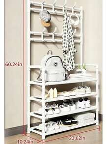 1 Multi-Functional Iron Art Coat And Shoe Rack, 4/5 Tiers, With 8 Hooks - Easy Assembly, Black/White Shoe Rack, Shoe Storage Rack - Multicolor - View 16