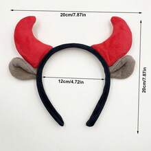 1pc Plush Red Devil Horn & Cow Ear Headband, Halloween Cosplay Costume Hair Accessory, Party Holiday Photo Prop - View 2
