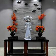 Elegant Halloween Skeleton Lady Statue, White Resin Catrina Skeleton Figurine, Day Of The Dead Home Desktop Decor Ornament - Multicolor - View 11