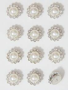 10-200pcs 12mm White Pearl Flowers, White Pearl Inlaid Center Surrounded By Small White Rhinestones, Sunflower Pattern, Shiny Button Rhinestone Flowers, DIY Handmade Accessories, Suitable For Floral Headwear And Clothing Decoration - 12mm White Pearl Flower - View 5