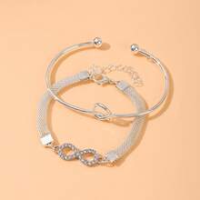 Juego de 2 pulseras para mujer con cadena de malla, símbolo de infinito con nudo de corazón y strass - Juego de 2 piezas de nudo de corazón plateado en forma de ocho - Ver 4
