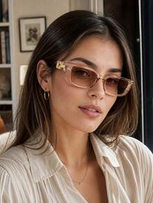1 pieza Gafas de moda rectangulares pequeñas para mujer, estilo europeo & americano, estilo callejero, personalizadas, con un toque de alta gama de Ins - Negro - Ver 2