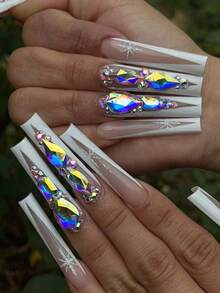 12格AB幻彩混色異形美甲水鑽套組，多尺寸平底水晶水鑽，附取鑽筆與鑷子，3D亮面美甲裝飾配件，適用DIY美甲、手機殼與手工藝美甲飾品 - 彩色 - 查看 5