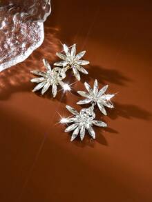 1 par de pendientes de cristal brillante geométricos de moda para damas novias, adecuados para joyas de uso diario, vestidos de noche de alta gama, bodas. - Plata 588-1 - Ver 9