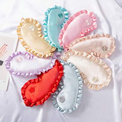 Lace Faux Silk Eye Mask With Embroidered Flower Design, Skin-Friendly, Non-Pressing, Cute Ins Style Blackout Sleep Mask