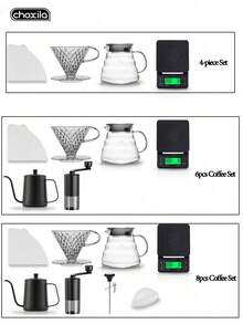 choxila #2 Set V02 Coffee Drip Set 4/6/8/10/12 Pieces 02 Pour Over Coffee Set Includes Pour Over Kettle, Filter Cup, Server, Electronic Scale, Coffee Grinder, 100 Filter Papers - V60Size02 - View 4