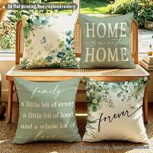 4pcs Minimalist Daily Plant Warm Home Slogan Cushion Covers, Single-Sided Printed Peach Skin Velvet Polyester Material, 45*45CM Pillowcases For Modern Fabric Sofa Indoor Decor, Party Decoration, Gift Giving - Multicolor - View 1