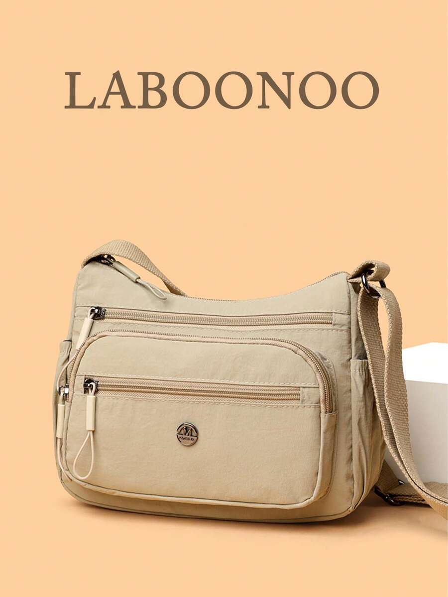 Casual Nylon Shoulder Bag, Adjustable Shoulder Strap, Multi-Compartment Shoulder Bag, Solid Color, Zipper Closure, Polyester Lining, Lightweight Crossbody Bag Perfect For Daily Use - Khaki - View 1