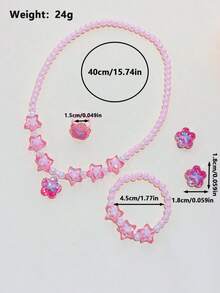 5pcs/Set Cute Flower Pendant Beaded Necklace, Bracelet, Ring And Ear Clip Jewelry Set For Kids, Suitable For Daily Wear, Holiday Party, Birthday Gift - one-size - View 6