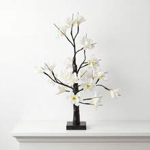 LED White Magnolia Bonsai Tree Lamp, Warm Light Tabletop Flower Night Light, Adjustable Branches Home Decor Lamp For Bedroom Wedding Holiday Ornament, Battery & USB Powered - Warm white light - View 4