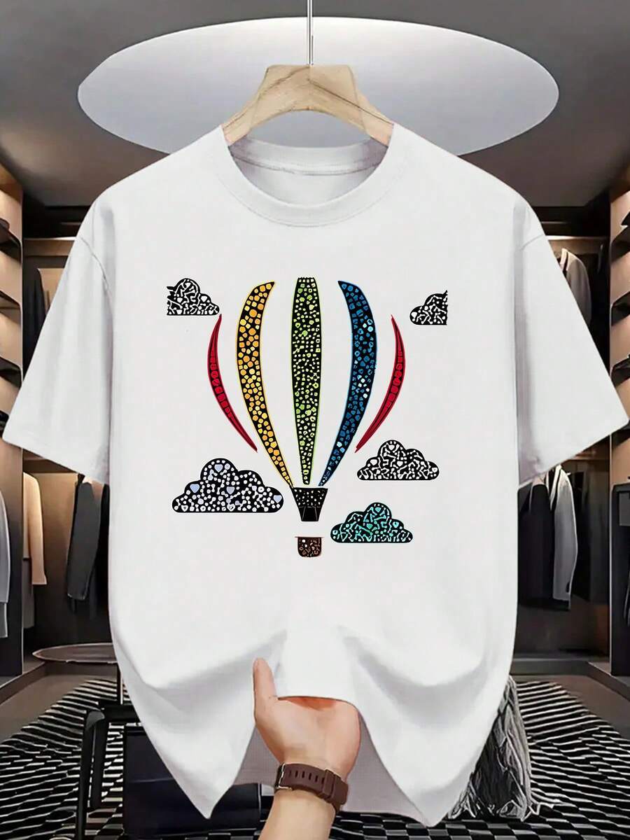 Summer Men's Fashion Letter Print Short-Sleeve T-Shirt - White - View 1