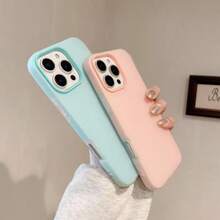 Dual-Color Contrast Camera Frame Matte Phone Case, Jelly 2-In-1, Semi-Frosted Anti-Fingerprint Shockproof Solid Color Protective Cover, Lightweight Soft Edge Shockproof Phone Case, Compatible With IPhone 17 16 15 14 13 Pro Max 12 Pro Max 11, Various Holiday Gifts - Pink - View 8