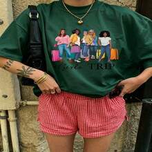 Cute Graphic T-Shirt 100% Cotton Oversized Soft Breathable Casual Crewneck Short Sleeve Top Daily Casual Street Style Aesthetic Daily  Basic Vintage Casual Wearers Fashion Lovers Daily Outfit Enthusiasts Gift Givers - 綠色 - 查看 18