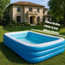 1pc Automatic Inflatable Luxury Foldable Portable Multi-Layer Swimming Pool, Suitable For Adults And Family Use - Durable Thickened PVC Material, Perfect For Garden, Backyard Or Rooftop Water Entertainment And Relaxation - Blue and White Swimming Pool - View 11