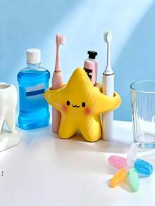 1pc Cute Star-Shaped Plastic Toothbrush Holder - Freestanding Bathroom Storage Rack, Cute Design, Durable Plastic Desktop Organizer, Space-Saving, Can Hold Toothbrushes And Toothpaste, Dorm Essential Storage Item, Bathroom Decor, Bathroom Storage, Room Decor, Bedroom Decor, Christmas Decor, Convenient For Organizing And Storing, Bathroom Storage Organizer, Bathroom Shelf, Vanity Makeup Organizer (Sticker Pattern Needs To Be Applied Separately) - Multicolor - View 4