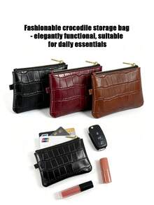 1pc Crocodile Patterned Coin Wallet, Women's Wallet, Lipstick Small Storage Bag, Coin Pocket Wallet, Small Zipper Card Bag, Coin Purse - Multicolor - View 1