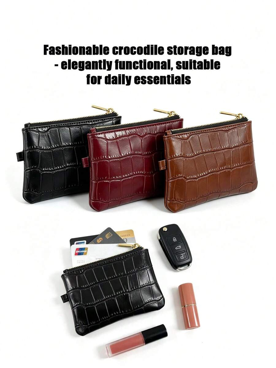 1pc Crocodile Patterned Coin Wallet, Women's Wallet, Lipstick Small Storage Bag, Coin Pocket Wallet, Small Zipper Card Bag, Coin Purse - Multicolor - View 1