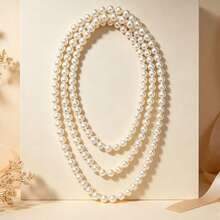 1 pezzo Collana regolabile multi-strato con perle versatile per donna (lievi imperfezioni superficiali sono normali, numero di perle casuale) - Beige - Visualizzare 4