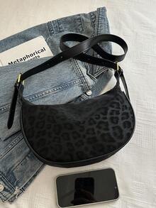 Sac fourre-tout pour femmes, sac à bandoulière en PU, sac de selle de couleur unie, sac de transport quotidien pour femmes, bandoulière réglable - Noir - Voir 3