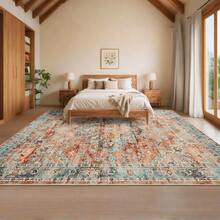 Washable Vintage Rug For Living Room, Machine Washable, With Non-Slip Backing, Short Pile, Large And Stain-Resistant, For Bedroom And Dining Room - Red - View 5