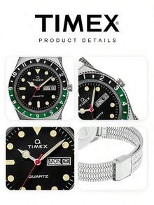 Classic Heritage Quartz Watch Two-Tone Green Black Bezel Stainless Steel Band Birthday Anniversary Gift For Gentlemen TIMEX TW2U60900 - Silver - View 5